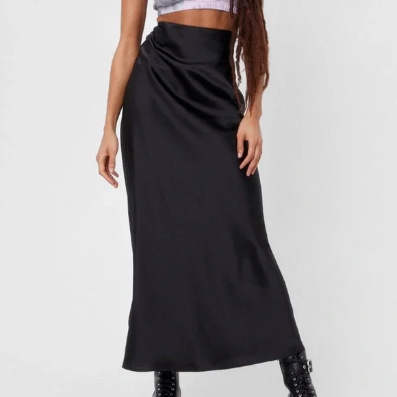 Nasty Gal Skirts Nasty Gal Black Maxi Satin Skirt Poshmark